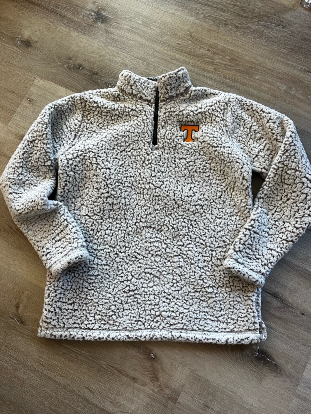 🍊Tennessee Vols Ivory Sherpa Quarter-Zip Pullover with Orange 'T' Patch